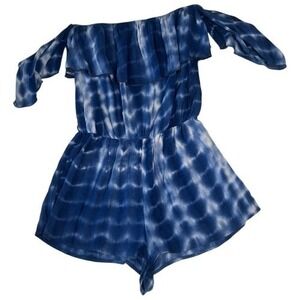 Lani California Blue Tie Dye Off Shoulder Romper Ruffle Sleeve Women's Small